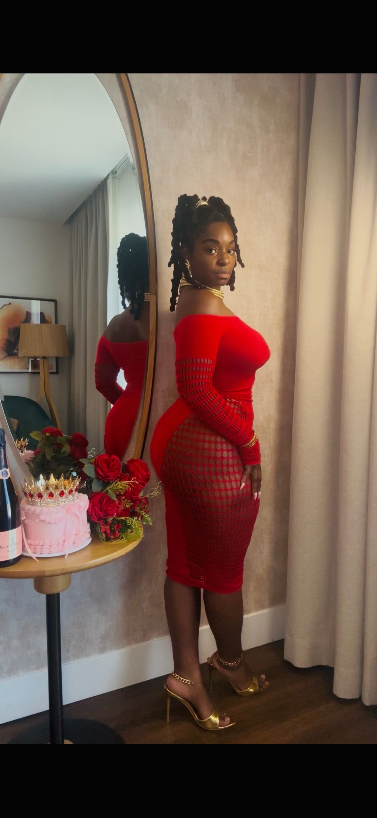 “Crimson Goddess Cutout Dress”