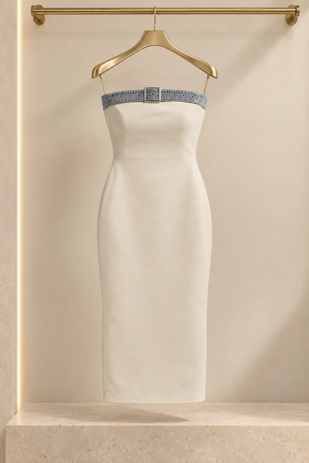 Heavenly Length White Buckle Midi Dress