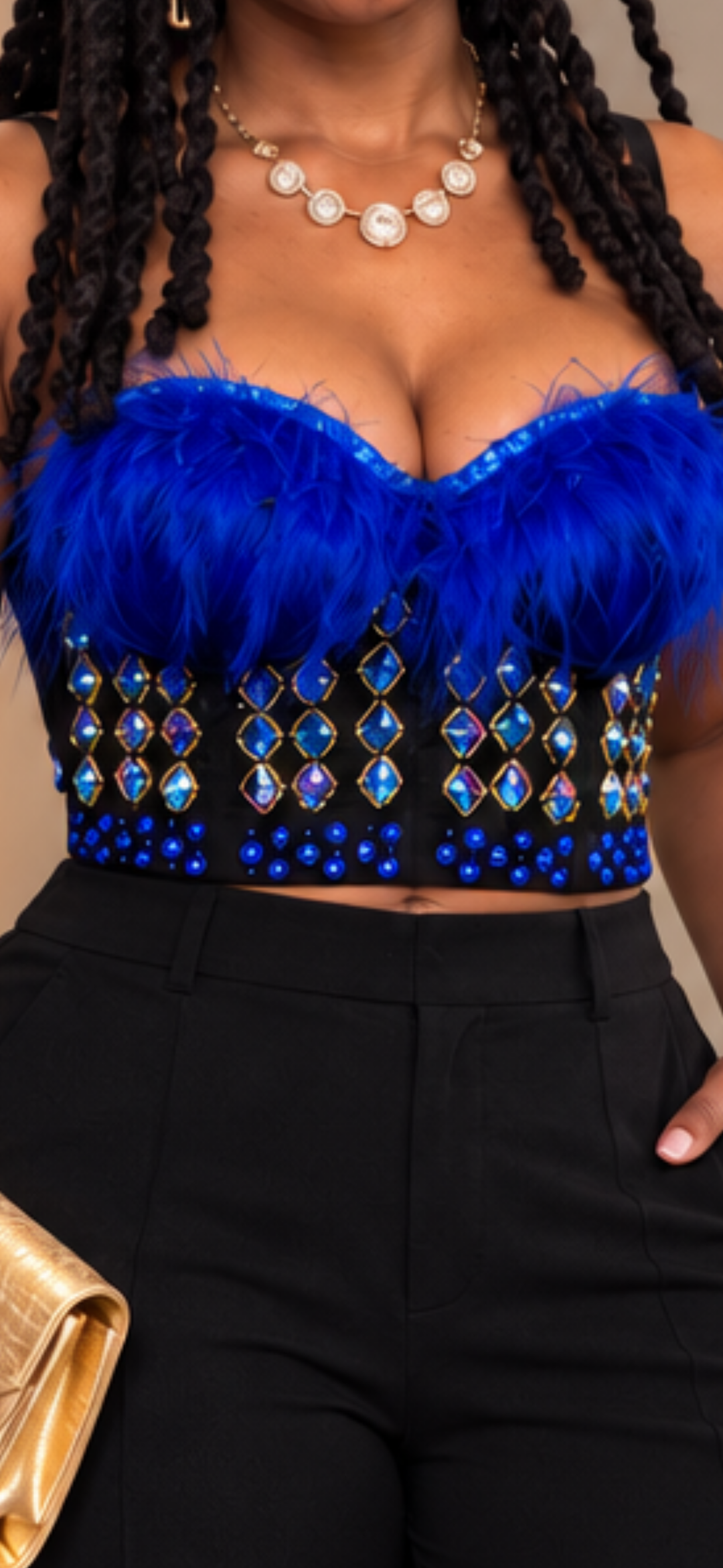 Blue Royalty After Dark Feather Corset