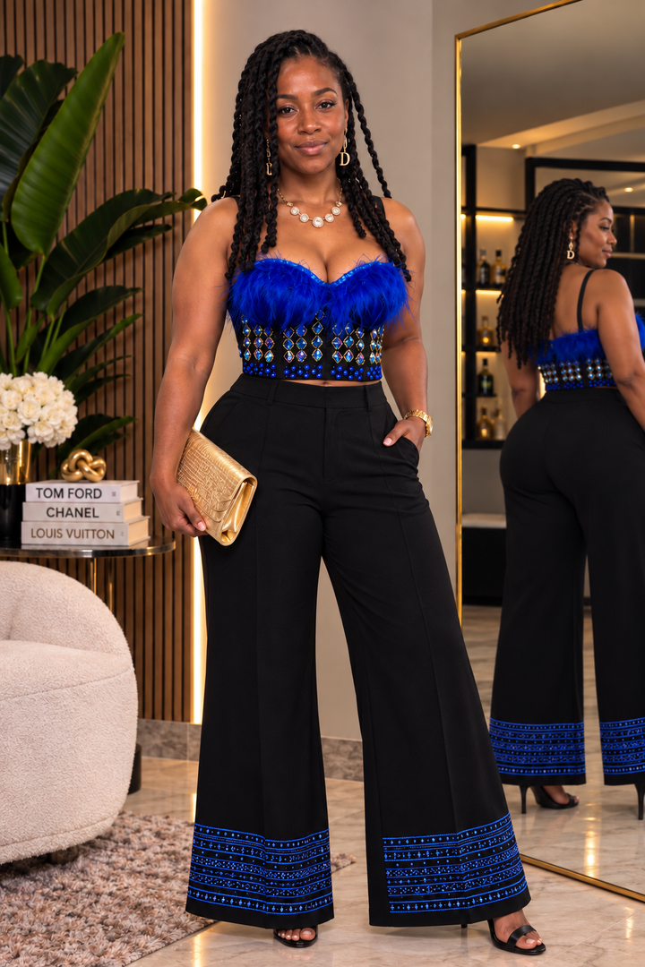 Blue Royalty After Dark Feather Corset