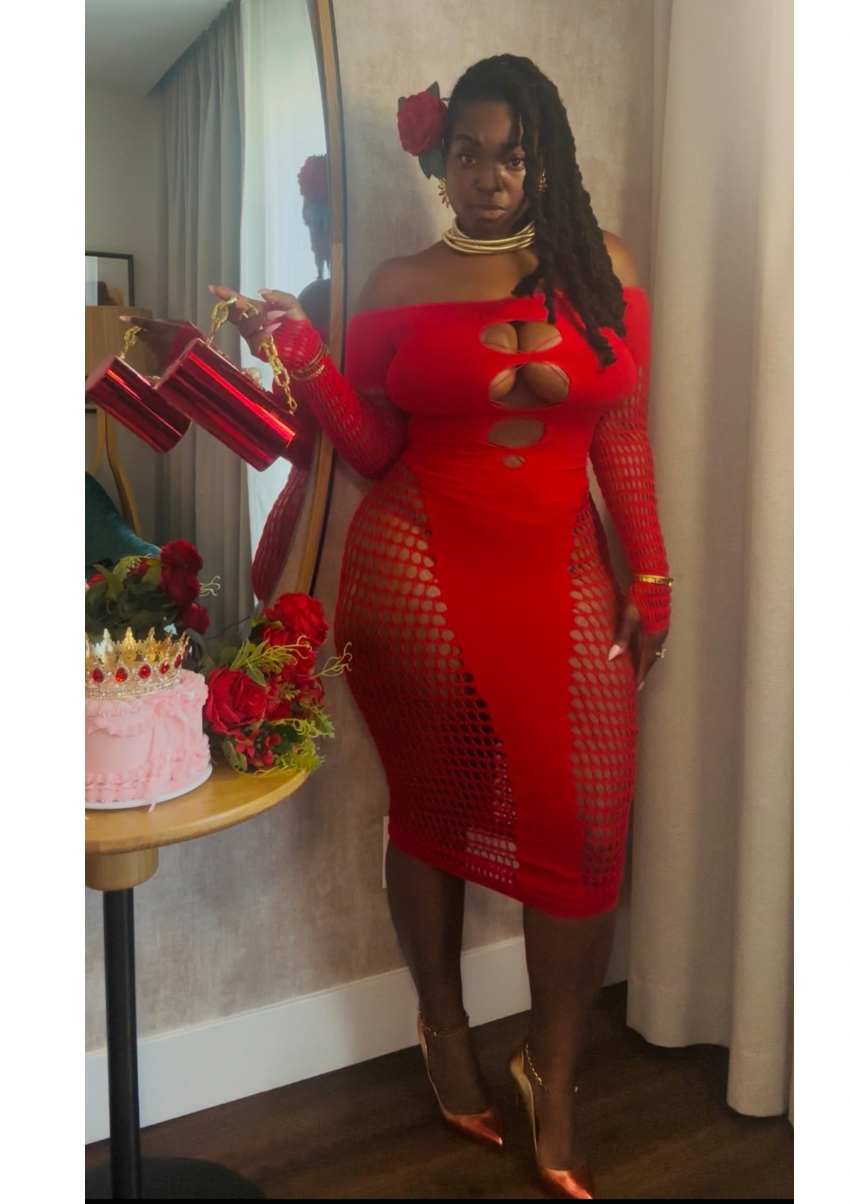 “Crimson Goddess Cutout Dress”