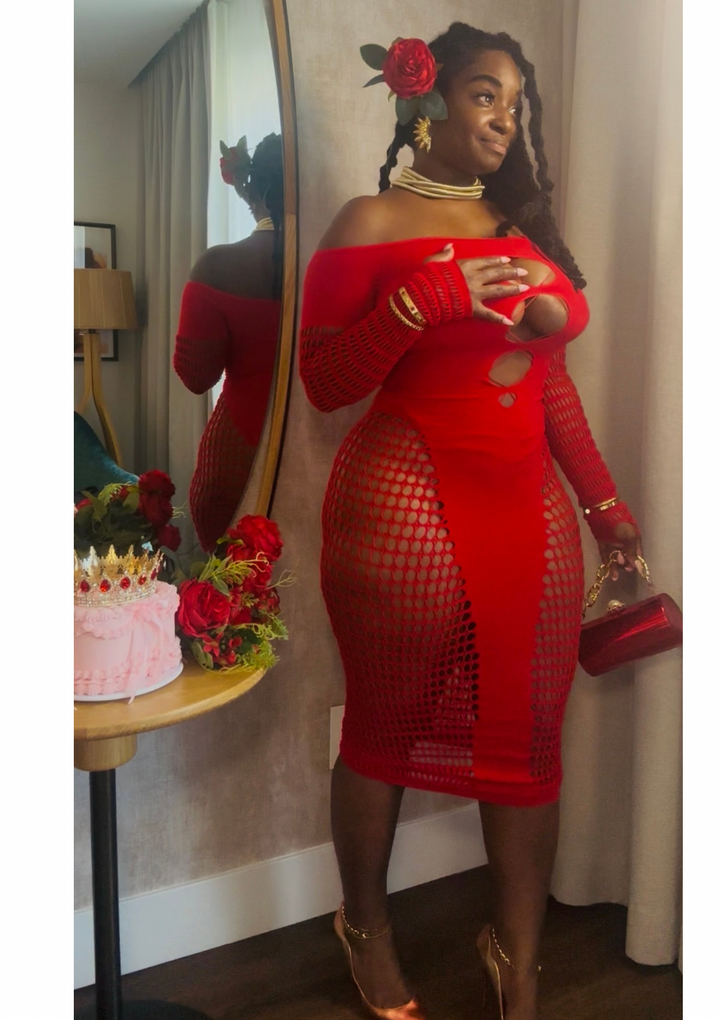 “Crimson Goddess Cutout Dress”