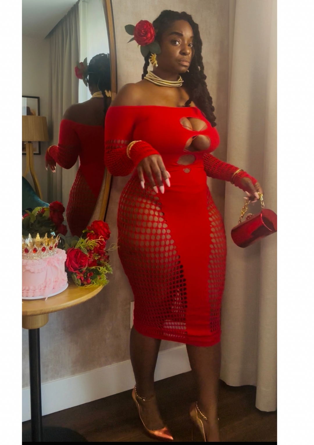 “Crimson Goddess Cutout Dress”