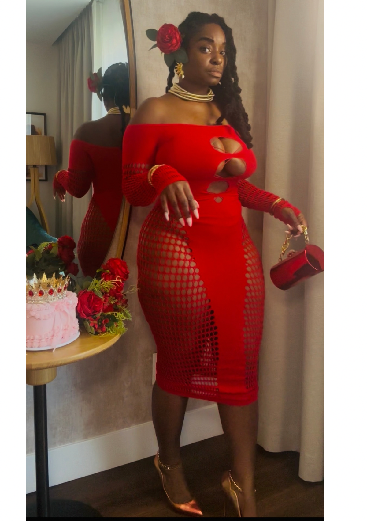 “Crimson Goddess Cutout Dress”