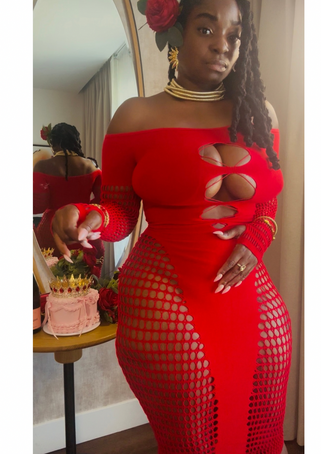 “Crimson Goddess Cutout Dress”