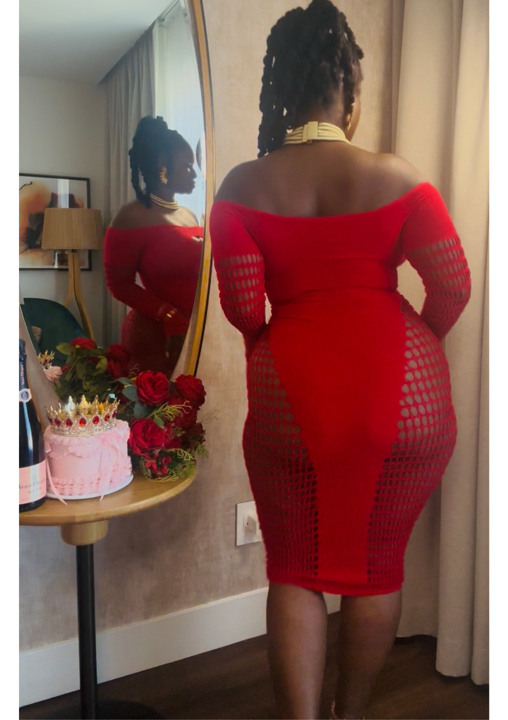 “Crimson Goddess Cutout Dress”