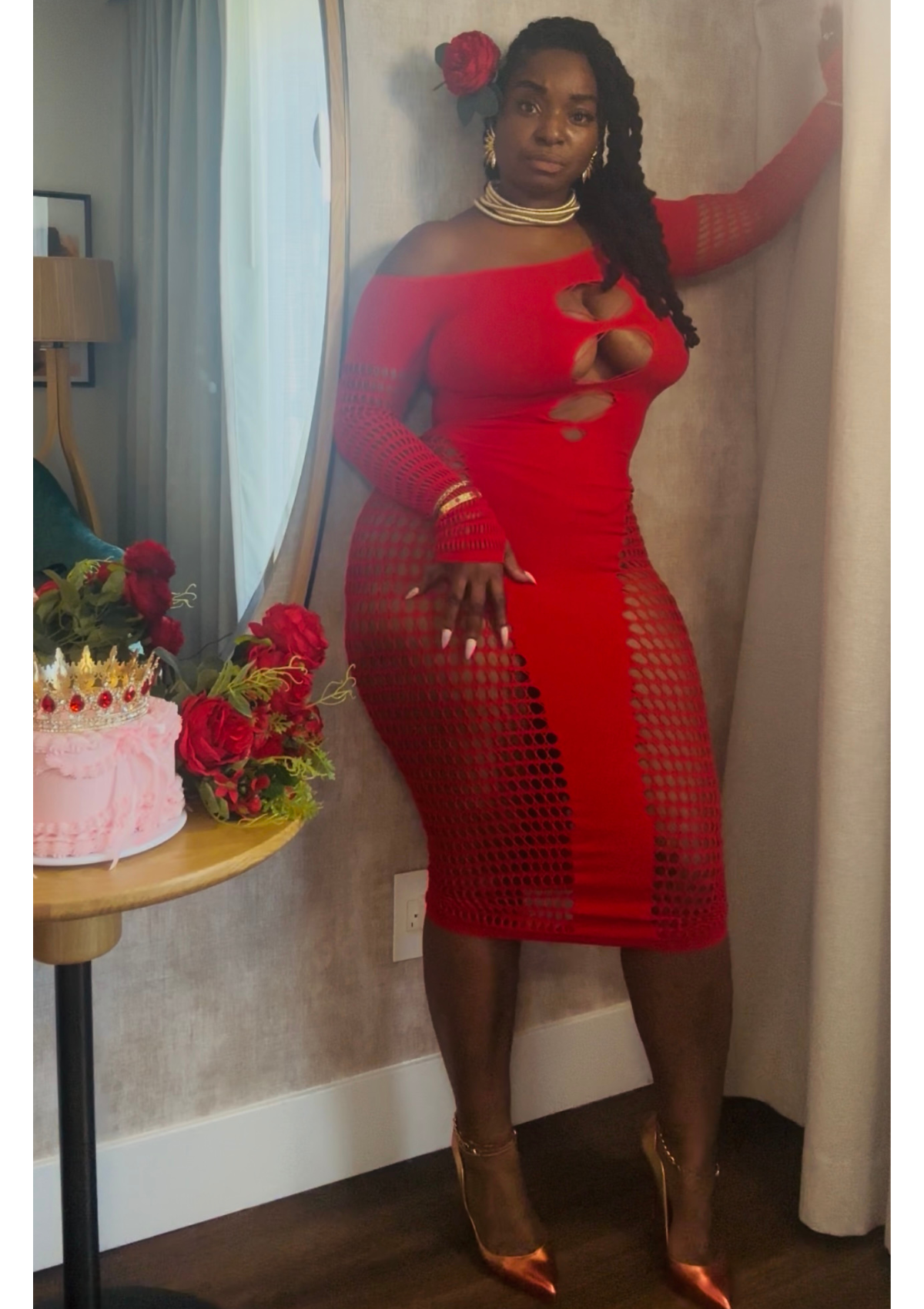 “Crimson Goddess Cutout Dress”